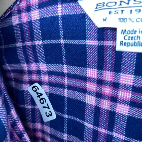 BONSOIR Pajama Set Womens M Flannel Brushed Cotton Plaid Shirt Pants Purple - Picture 14 of 14